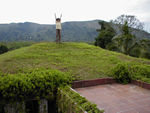 Maggie on the roof of the Taj with Periyar behind her