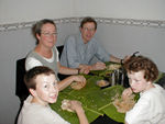 Lunch on banana leaf plates.