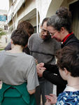 Looking at a caterpillar with Ali the nocturnal receptionist