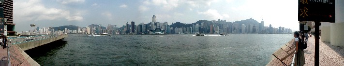 Monica looking at, but not admiring, the Hong Kong skyline on Hong Kong Island