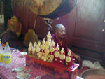 These decorations, for an altar, are made from tsampa (ground barley and water), the national dish, and yak butter.