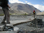 A bridge that wasn't very high and was wider than some, but the wind was so strong, it was hard to cross it.