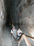 In the Grand Gallery of the Great Pyramid.  This is reached by a narrow passage (about 1 meter wide and 1.2 meters high) through which nearly all of us had to duck walk.  Of course the way in is also the only way out, so it was very tight going.  