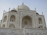 The mausoleum sits on a high white marble platform